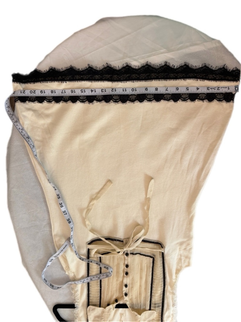 Free People Cream Boho Mini Dress Lace Trim Bib Front Tie Waist Size M - Picture 3 of 10